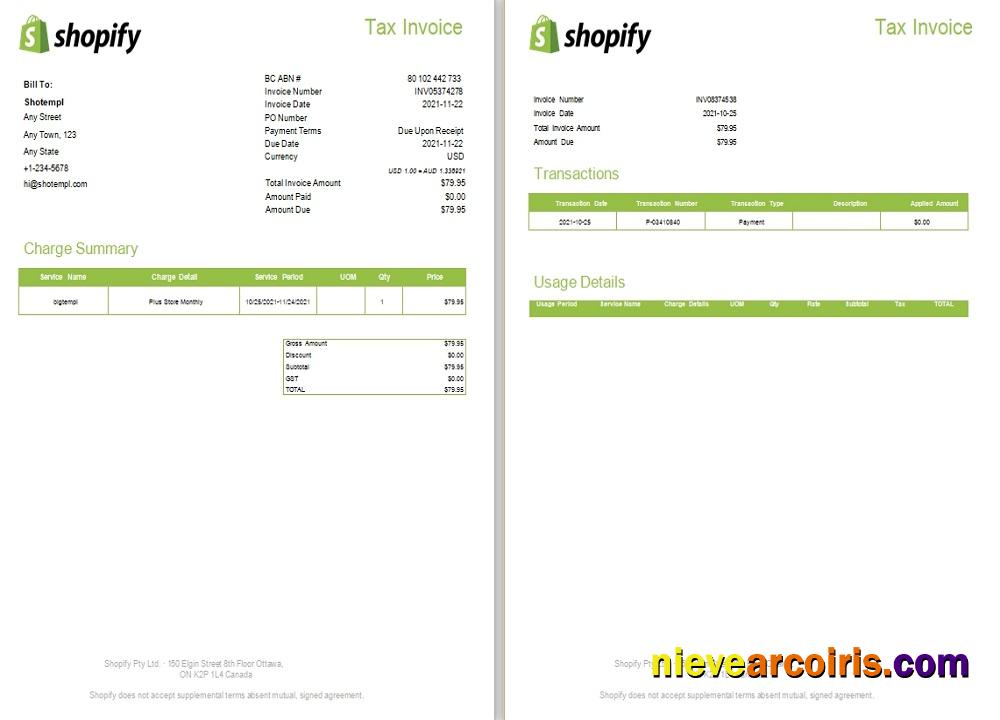 Canada Shopify tax invoice
